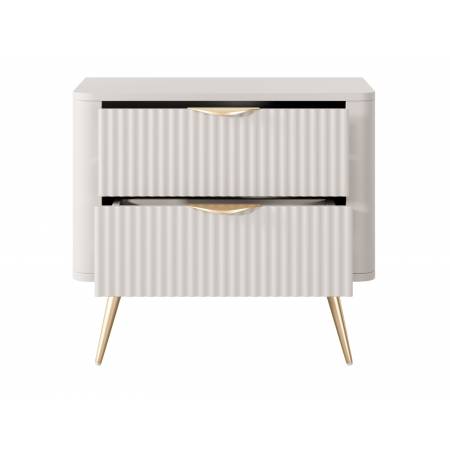 Szafka nocna z szufladami beż + złoty ryflowane fronty zaokrąglone boki  LANETT